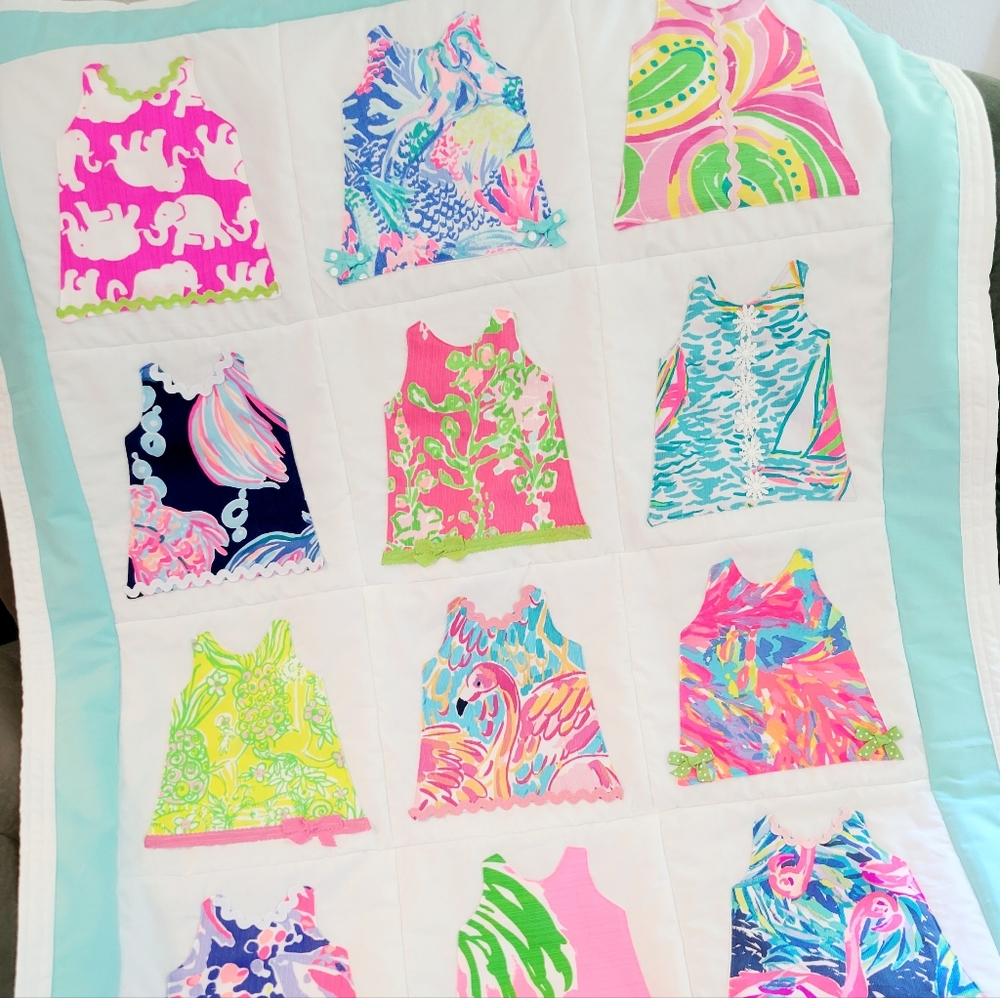 Handmade Shift Dress quilt made by me with authentic Lilly Pulitzer fabric.